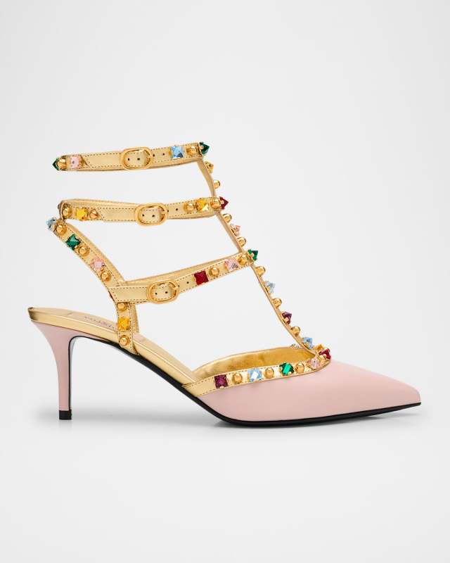 Rockstud Jewel-Trim Napa Leather Pumps